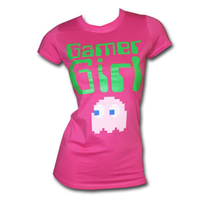 Pac-Man Ghost Gamer Girl Nintendo Pink Juniors Graphic T Shirt